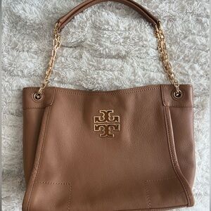 Tory Burch Leather Chain Tote Bag Beige/Gold